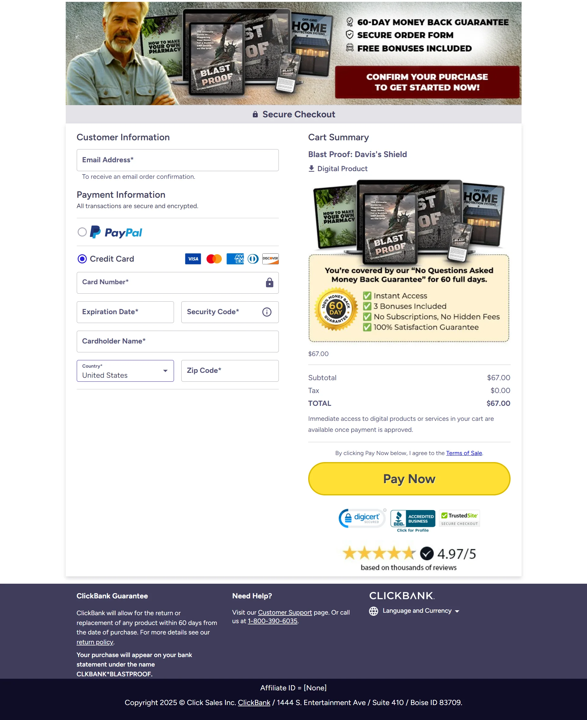 David Shield order page